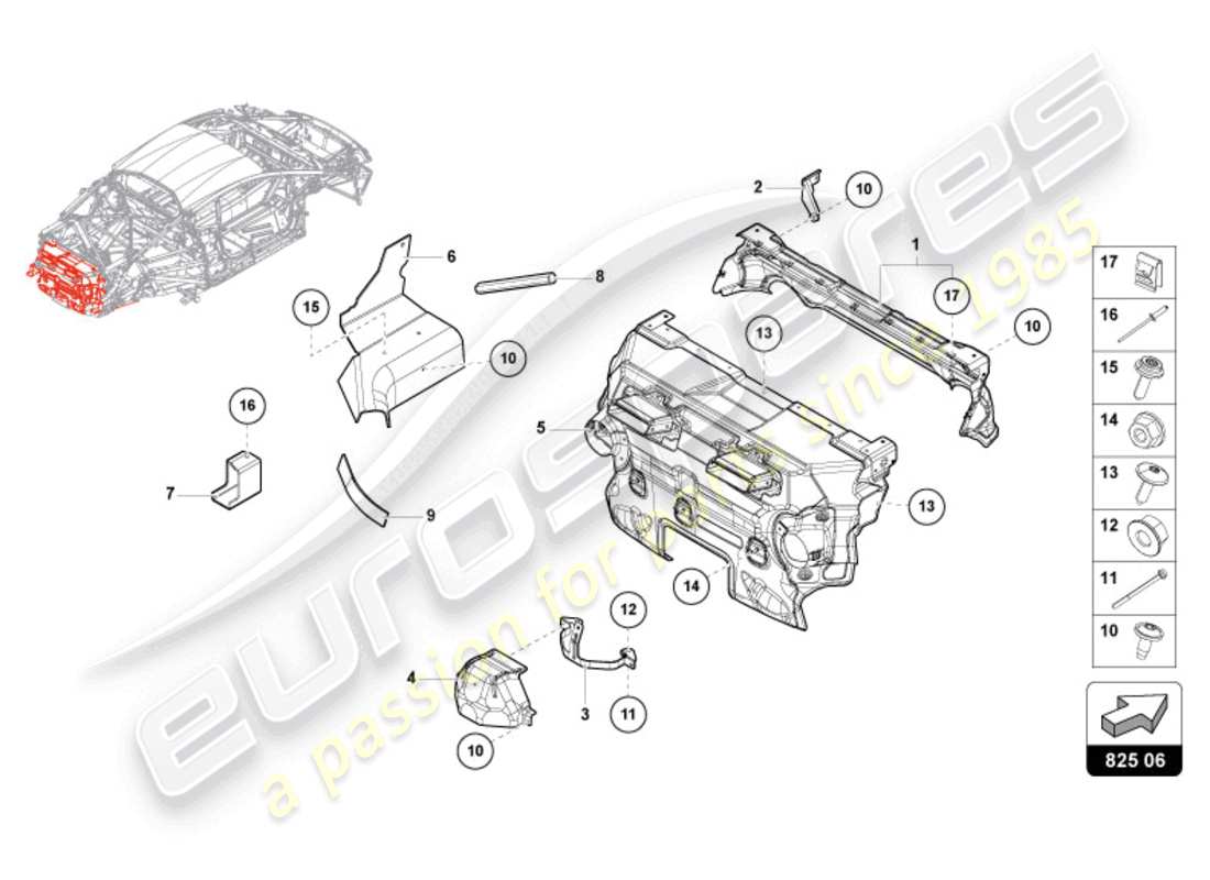 lamborghini 2024 (evo spyder) heat shield 'opf' part diagram
