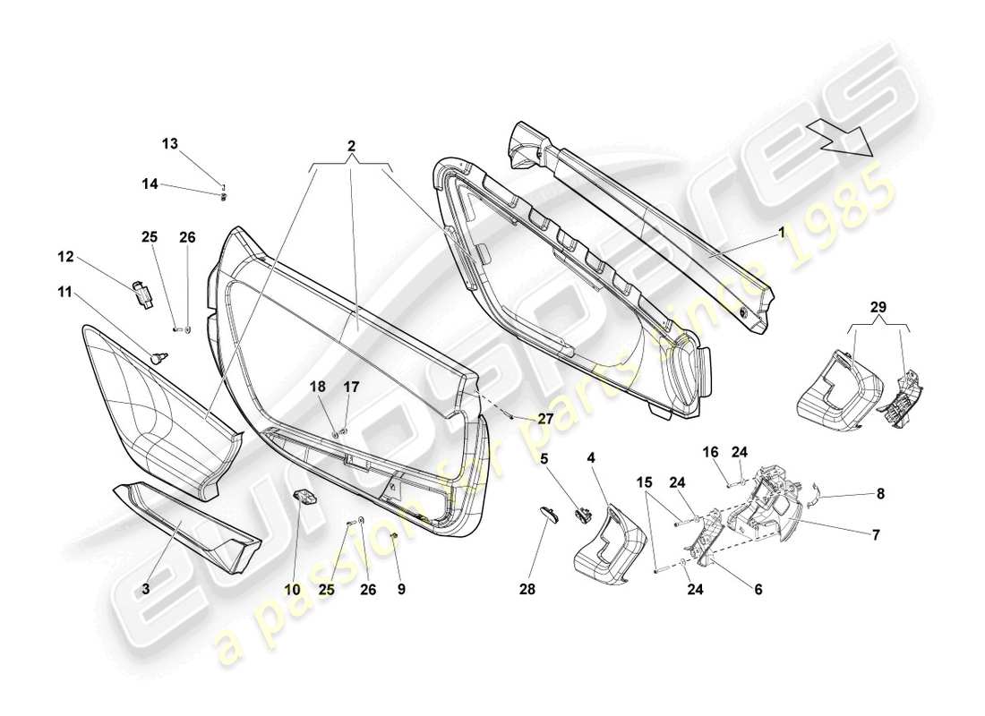 lamborghini gallardo spyder (2008) door panel parts diagram