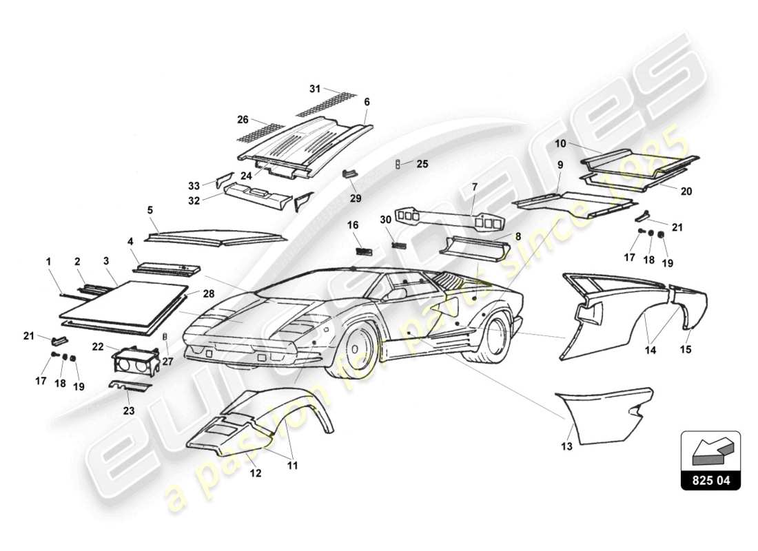 lamborghini countach 25th anniversary (1989) external lining parts diagram