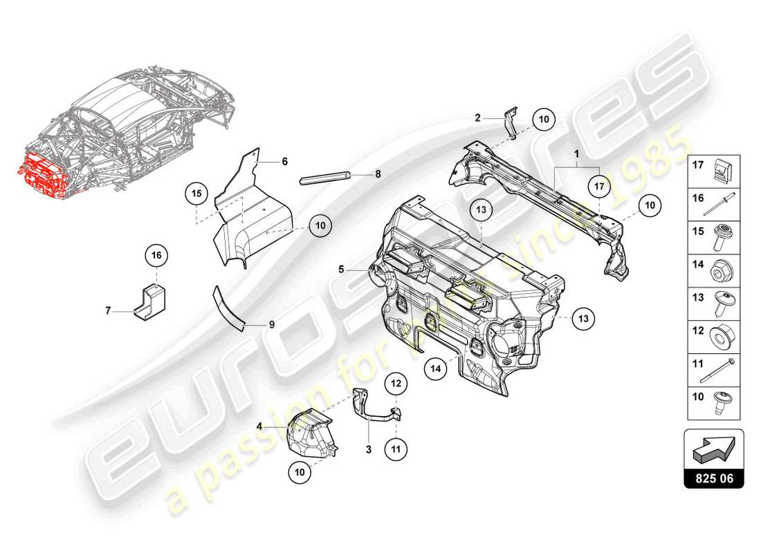 lamborghini 2022 (evo spyder) heat shield 'opf' part diagram