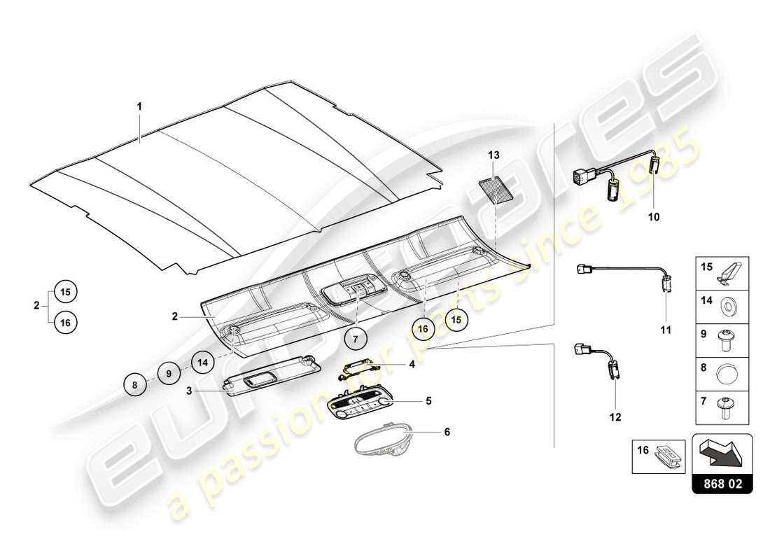 lamborghini 2023 (tecnica) roof trim parts diagram