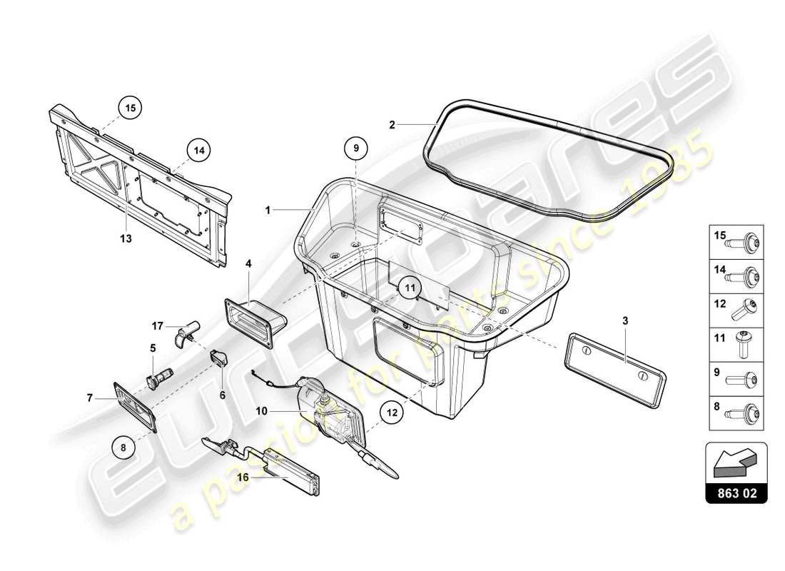 lamborghini 2023 (tecnica) luggage compartment lining parts diagram