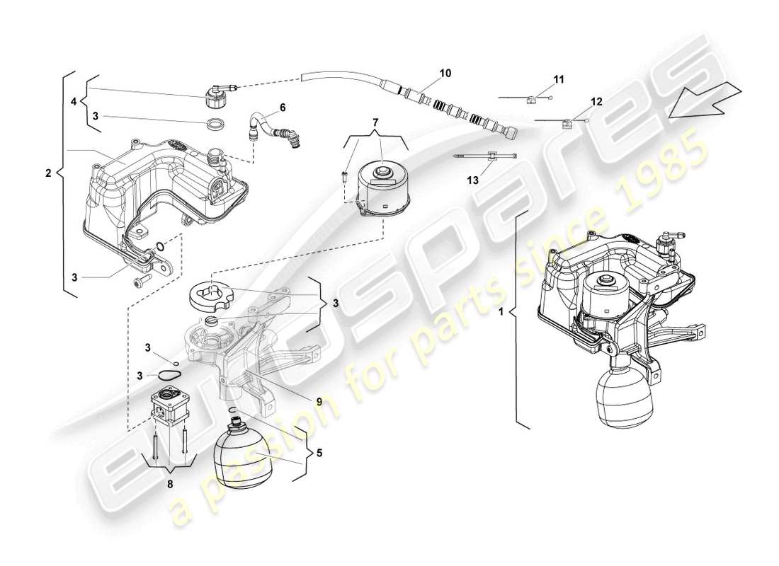 lamborghini lp570-4 sl (2011) hydraulic system and fluid container with connect. pieces part diagram