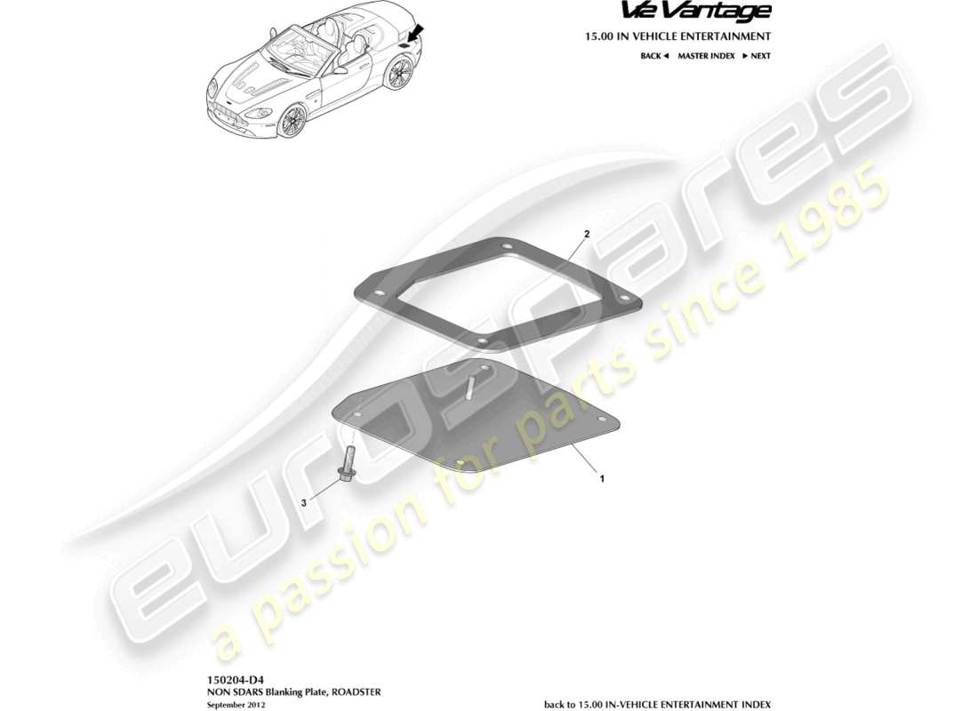 aston martin v12 vantage (2010) non sdars blanking plate, roadster part diagram