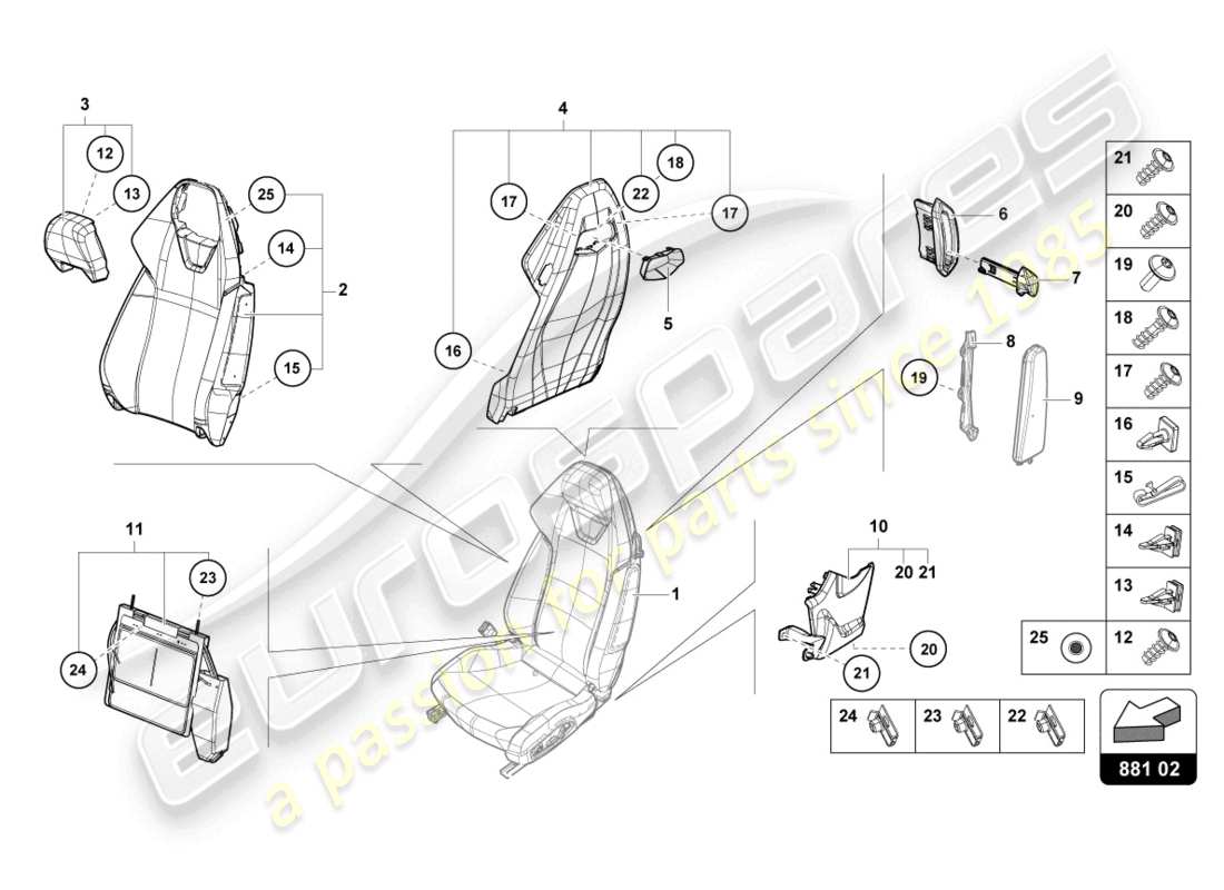 lamborghini 2023 (tecnica) backrest parts diagram