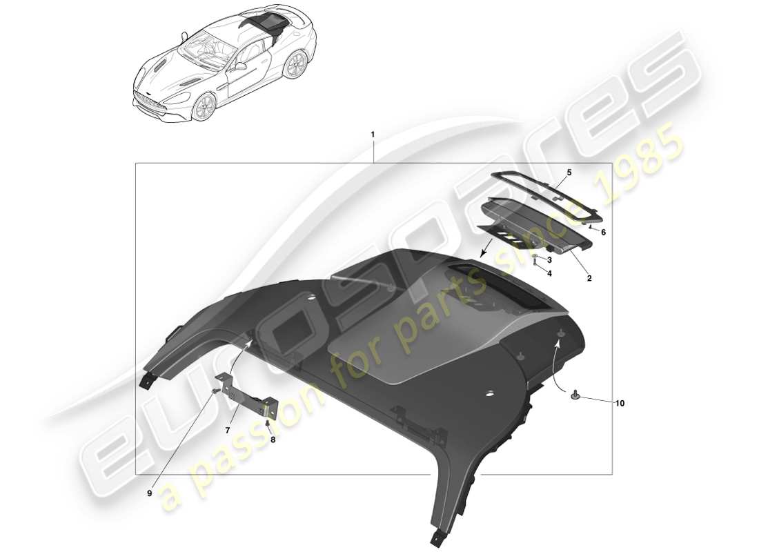 aston martin vanquish (2013) parcel shelf trim panel, 2+0 coupe part diagram