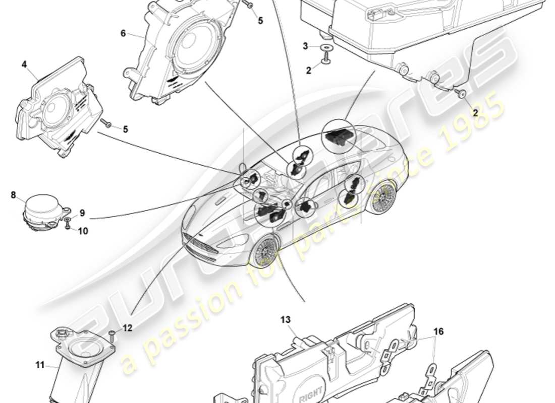 aston martin rapide (2017) speakers, b&o part diagram