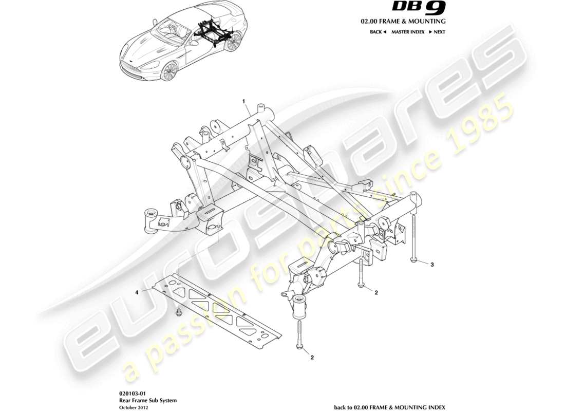 aston martin db9 (2017) rear subframe part diagram