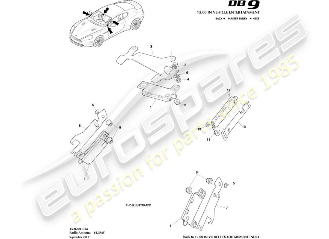 aston martin db9 (2015) radio antenna, 14.5my part diagram
