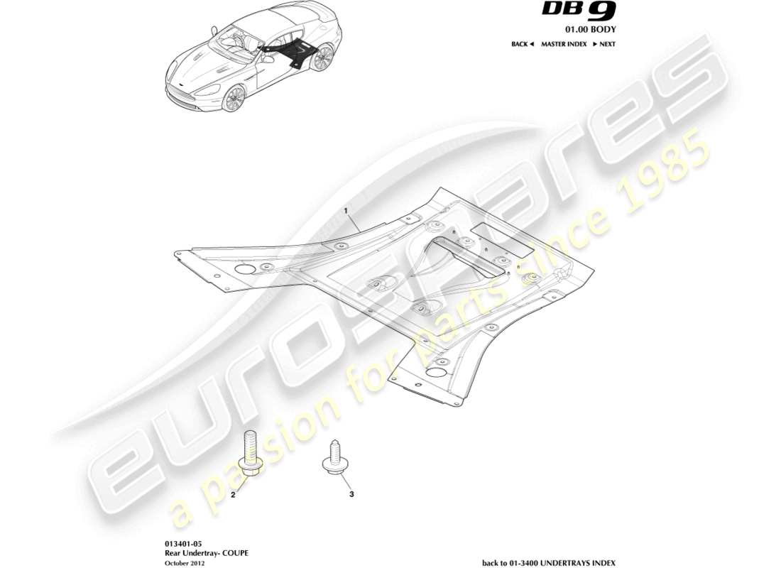 aston martin db9 (2017) rear undertray, coupe part diagram
