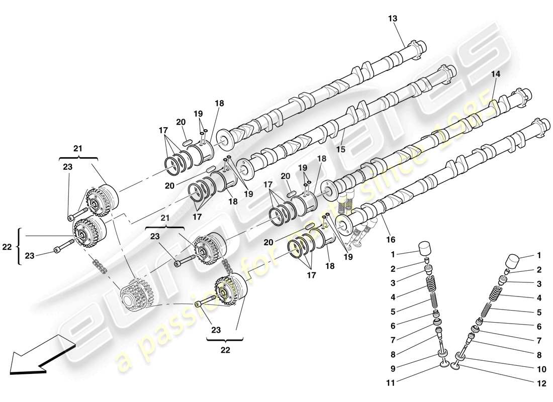 ferrari 599 gtb fiorano (europe) timing system - tappets and shafts part diagram