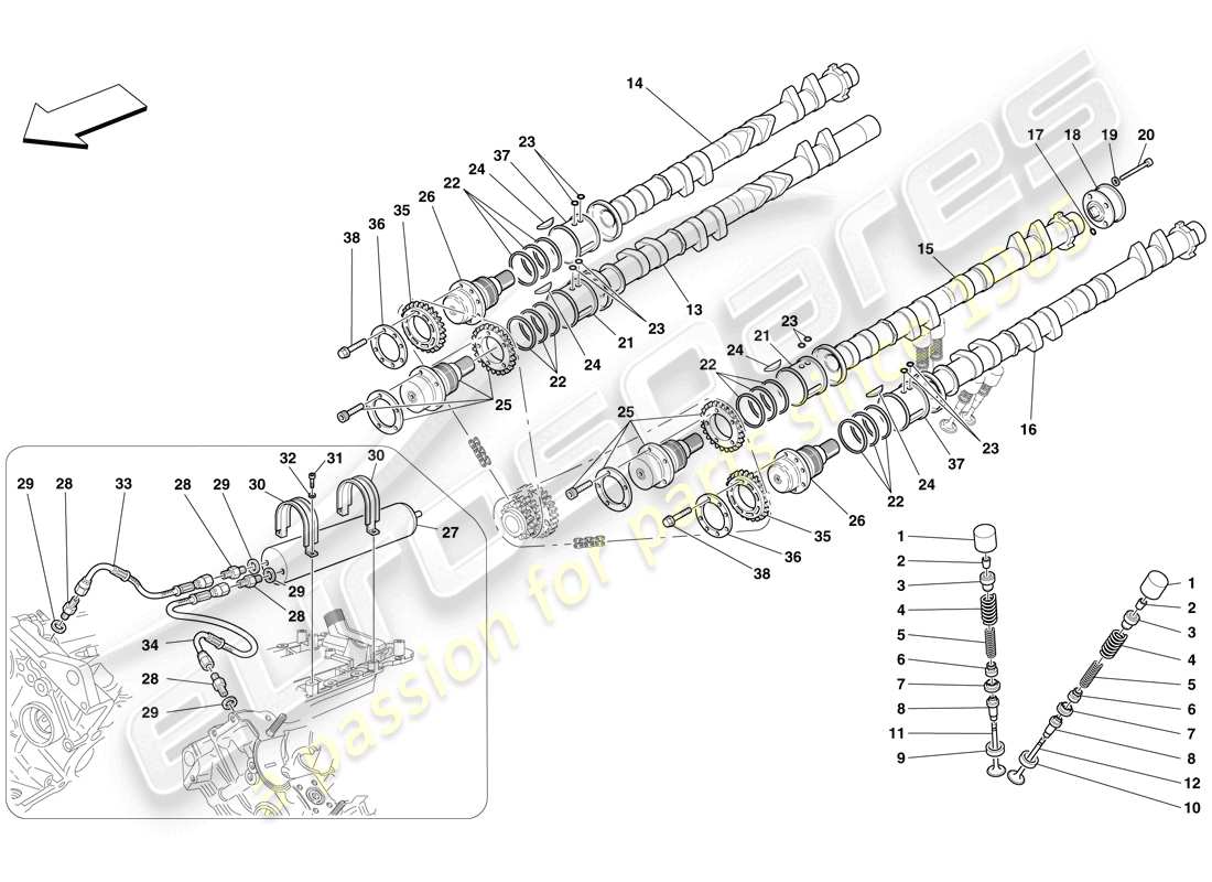 ferrari f430 scuderia (rhd) timing system - tappets part diagram