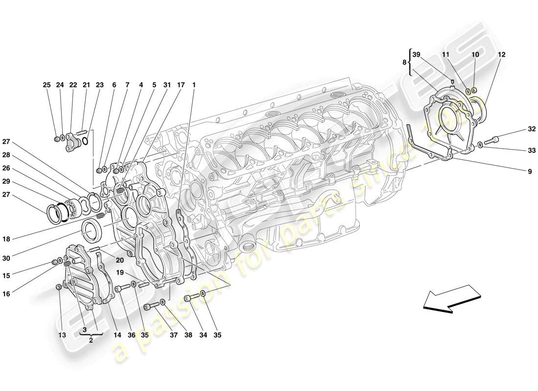 ferrari 612 scaglietti (europe) crankcase - covers part diagram