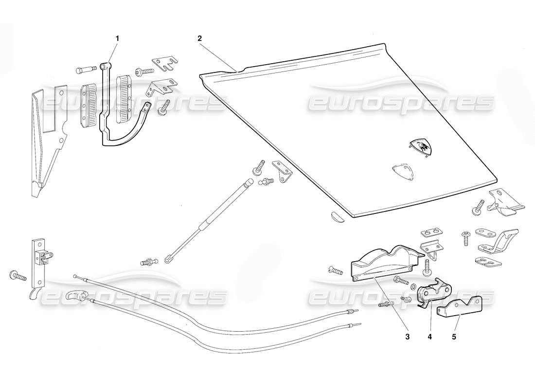 lamborghini diablo (1991) front hood (valid for australia version - october 1991) part diagram