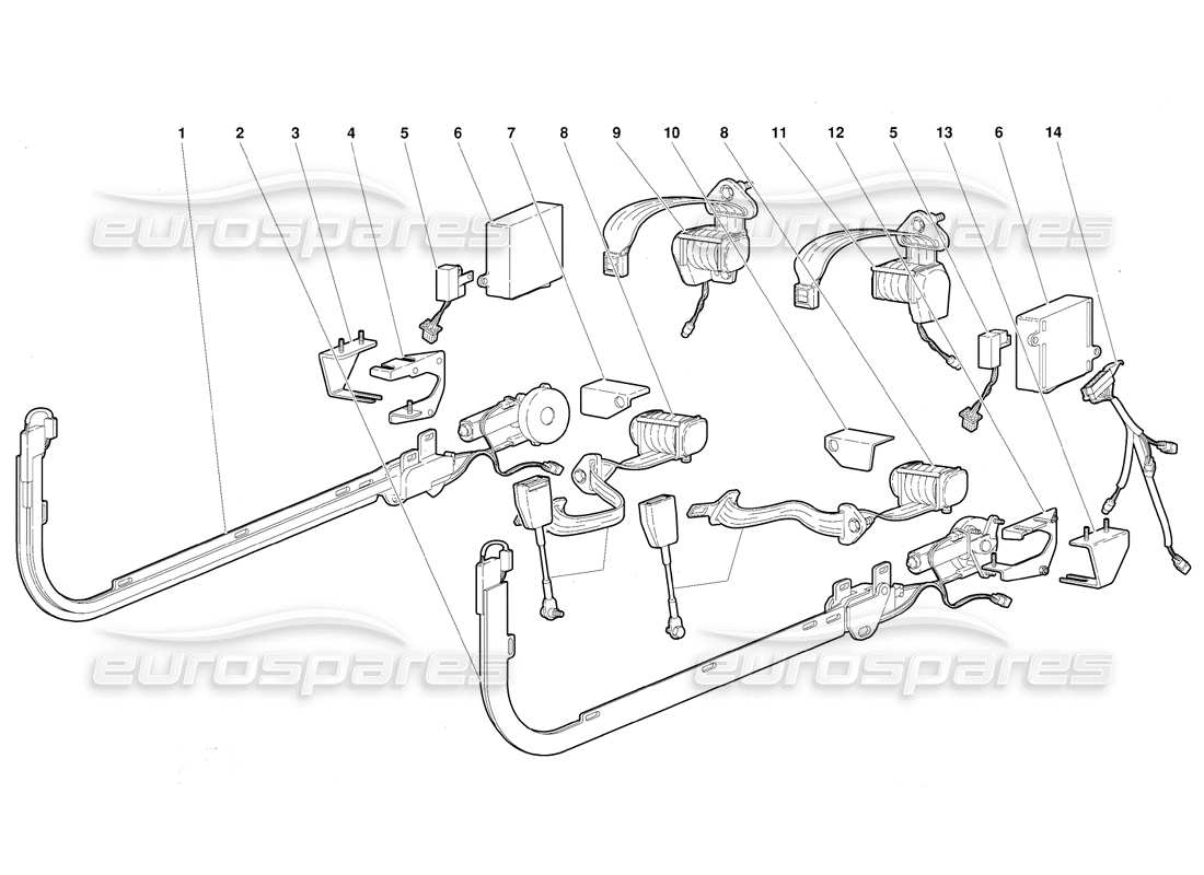 lamborghini diablo (1991) passive restraint belts (valid for usa version - september 1991) parts diagram