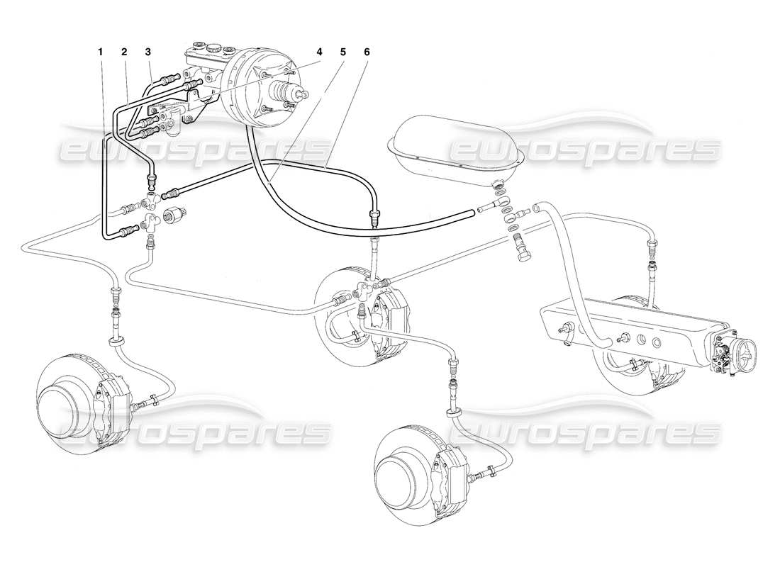 lamborghini diablo sv (1997) brake system (valid for rh d. - march 1997) part diagram