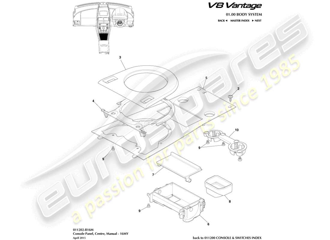 aston martin vantage gt8 (2017) front console, manual, 16my part diagram