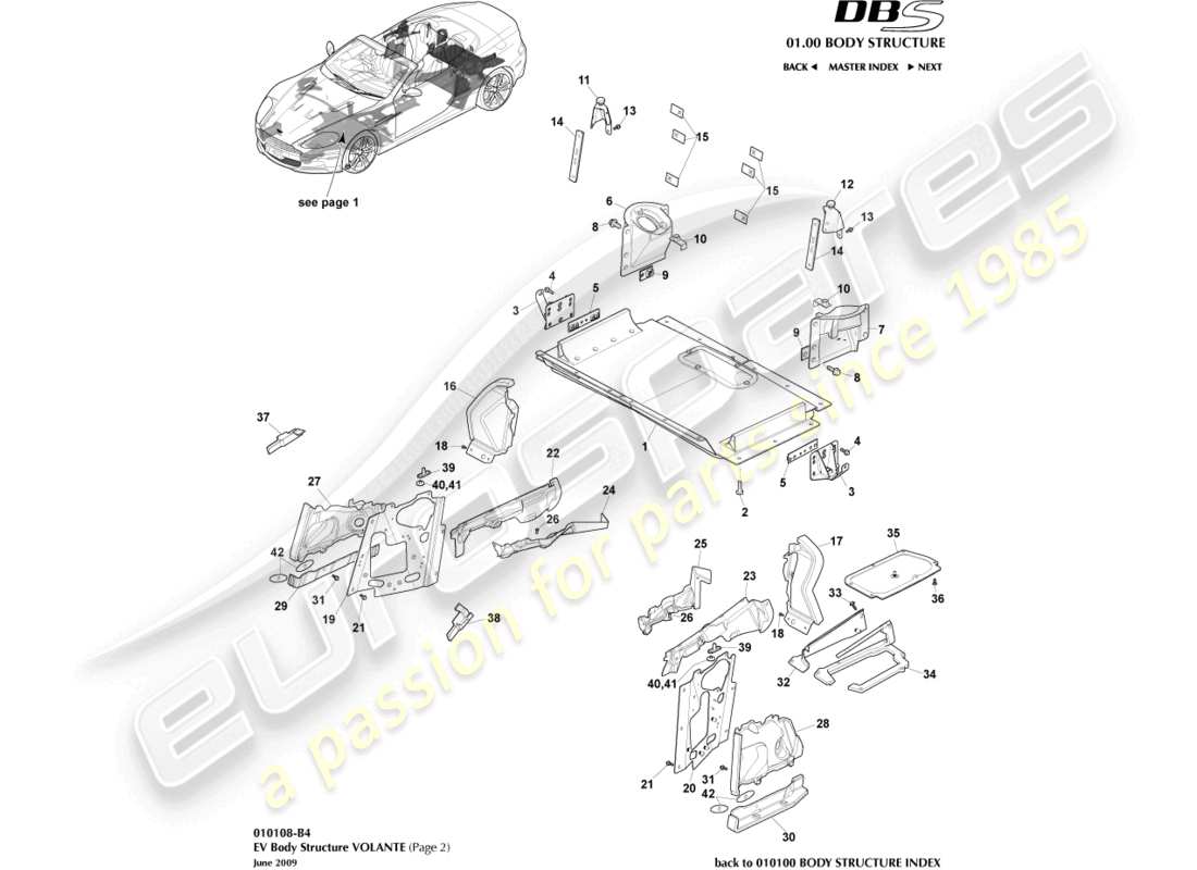 aston martin dbs (2007) ev structure, volante, page 2 part diagram
