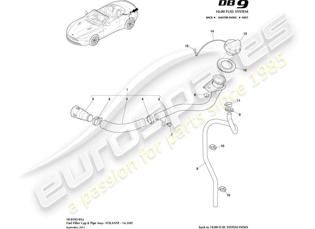 aston martin db9 (2013) fuel filler assembly, volante 14.5my part diagram