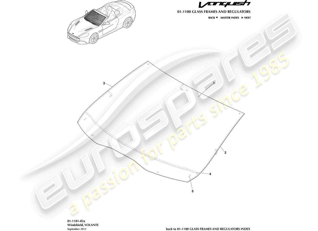 aston martin vanquish (2015) windshield, volante part diagram
