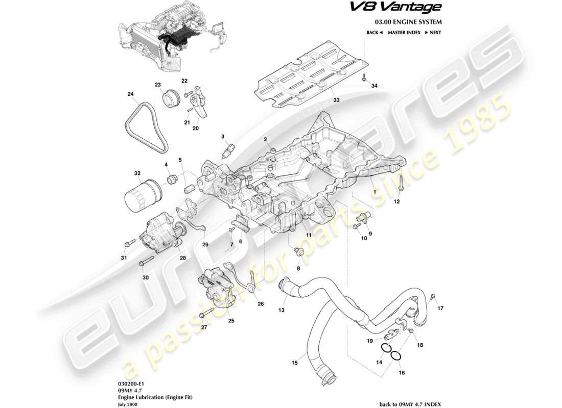 aston martin v8 vantage (2011) engine lubrication, engine part diagram