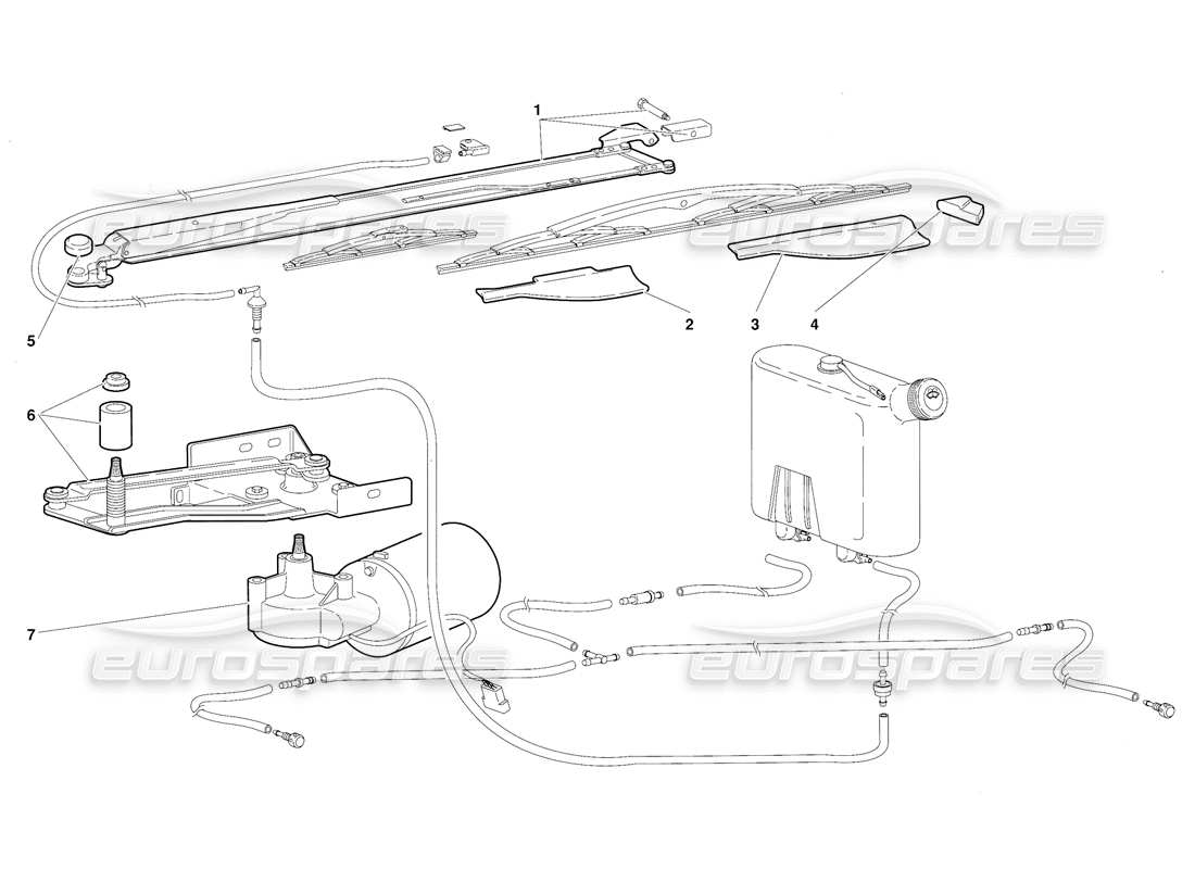 lamborghini diablo (1991) windscreen wiper and headlamp washers (valid for australia version - october 1991) parts diagram