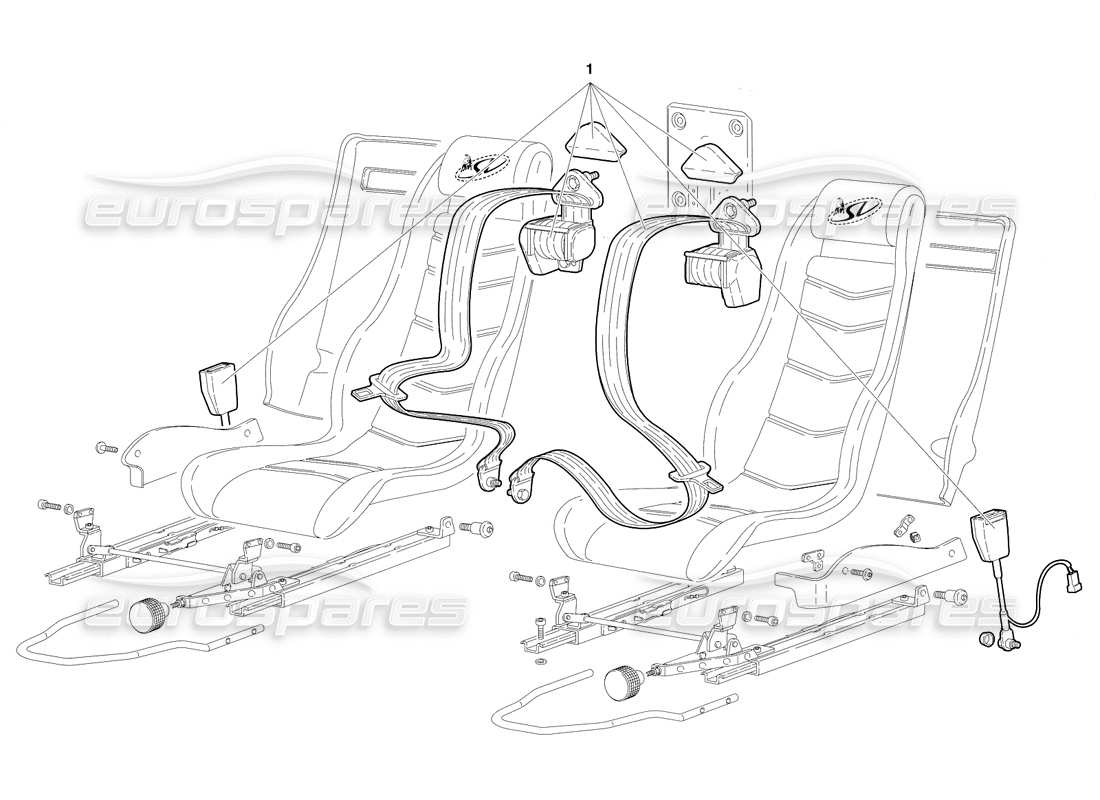 lamborghini diablo sv (1997) seats and safety belts (valid for canada - march 1997) part diagram