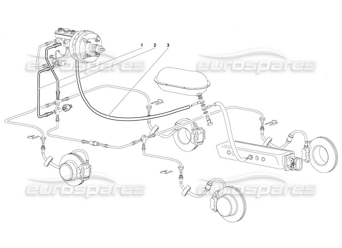 lamborghini diablo (1991) brake system (valid for gb version - october 1991) parts diagram