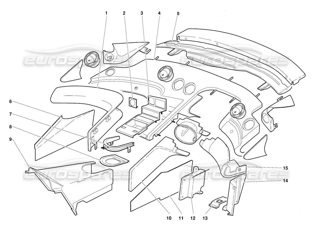 lamborghini diablo (1991) passenger compartment trim (valid for gb version - october 1991) parts diagram