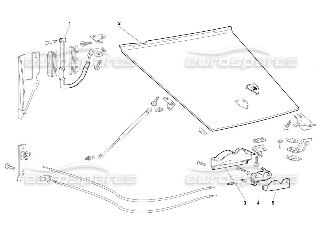 lamborghini diablo (1991) front hood (valid for gb version - october 1991) parts diagram