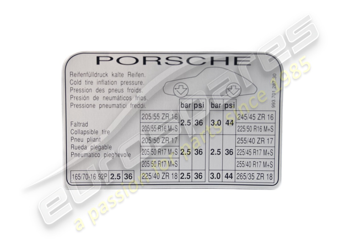 new porsche tire pressure - label - - d - mj 1996>>. part number 99370128730 (1)