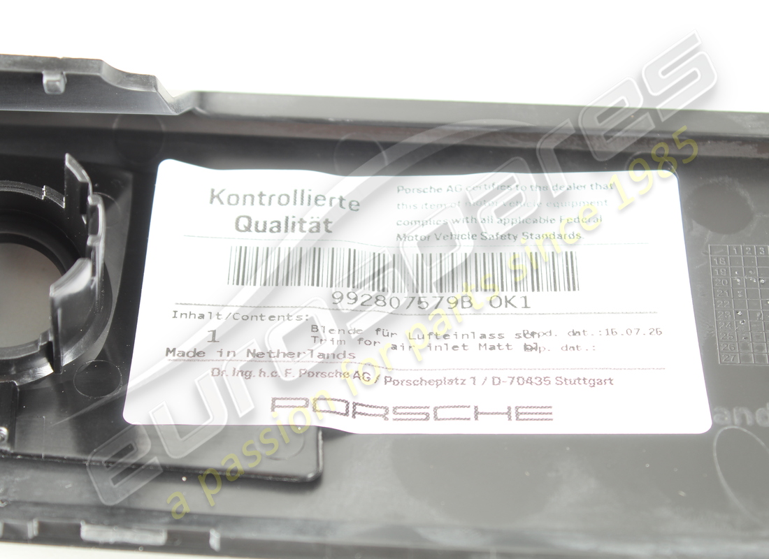 NEW PORSCHE TRIM FOR AIR INLET MATT BLACK. PART NUMBER 992807579BOK1 (3) new porsche trim for air inlet matt black. part number 992807579bok1 (3)