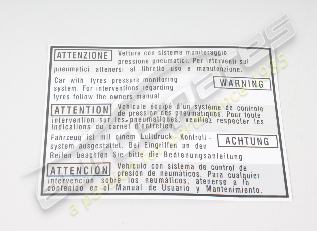NEW FERRARI SYSTEM TYRE PRESSURE PLATE.. PART NUMBER 194621 (1) new ferrari system tyre pressure plate.. part number 194621 (1)