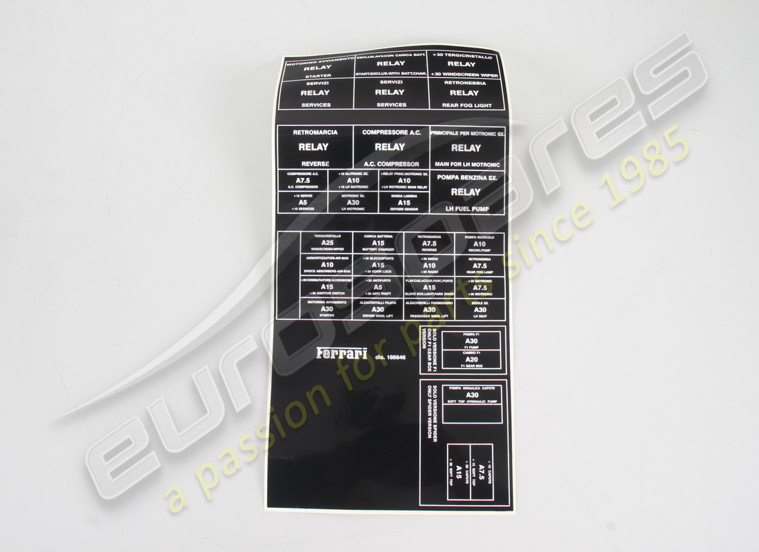 new ferrari lh relay and fuses name pla. part number 186646 (1)
