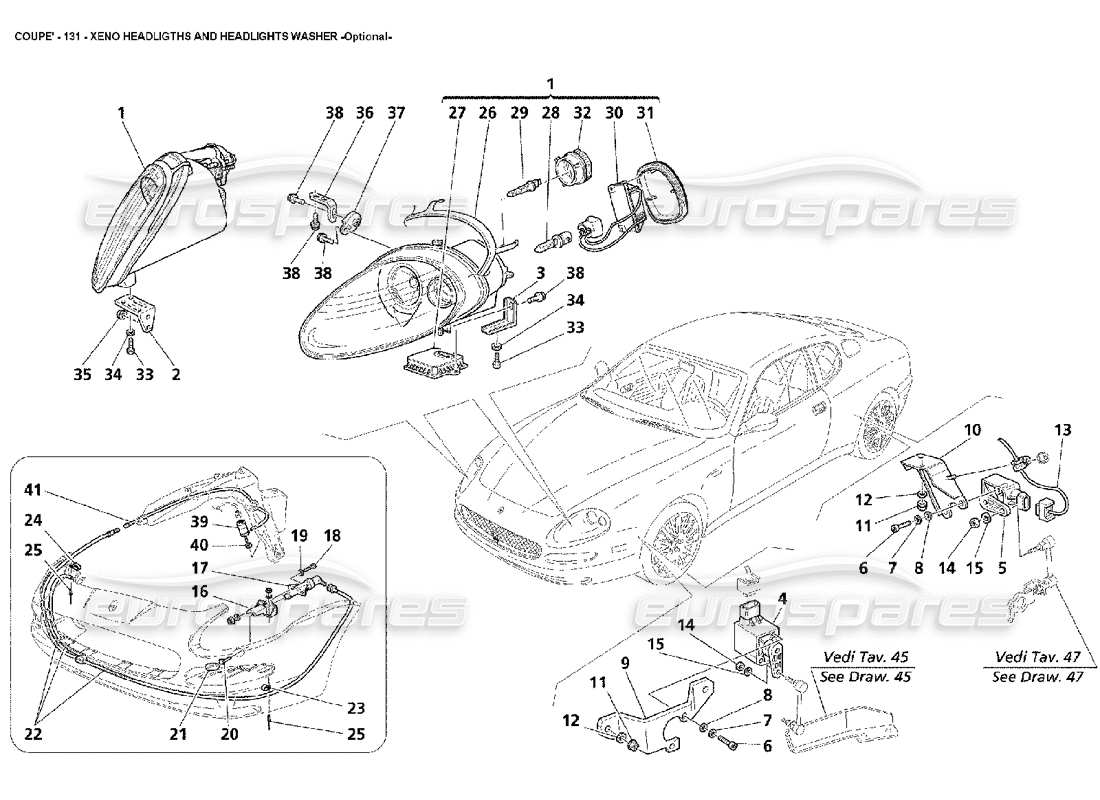maserati 4200 coupe (2002) xenon headlights and washer -optional parts diagram
