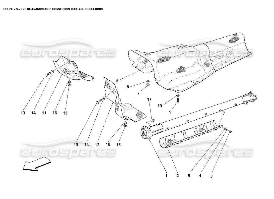 maserati 4200 coupe (2002) engine-transmission connection tube and insulations part diagram