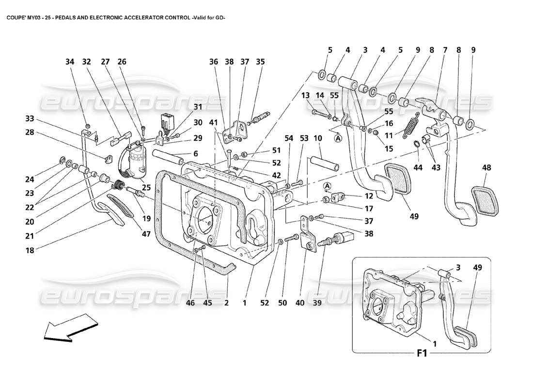 maserati 4200 coupe (2003) pedals and electronic accelerator control - valid for gd part diagram