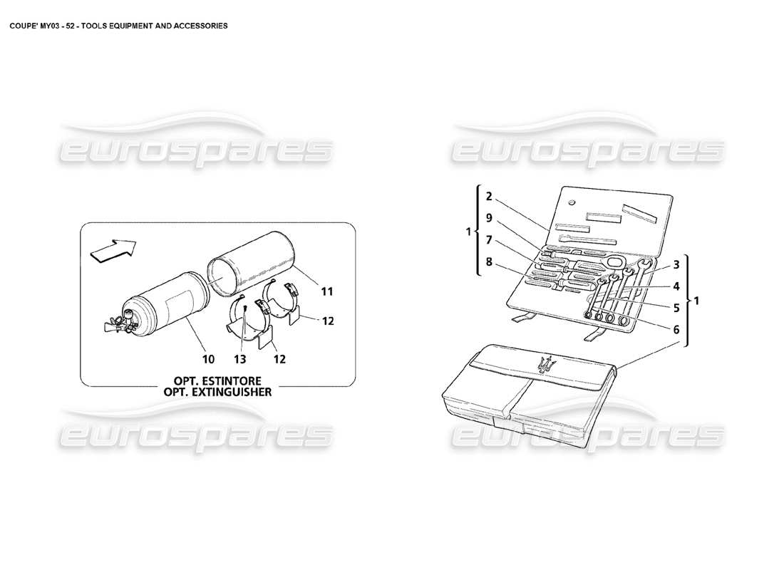 maserati 4200 coupe (2003) tools equipment and accessories parts diagram