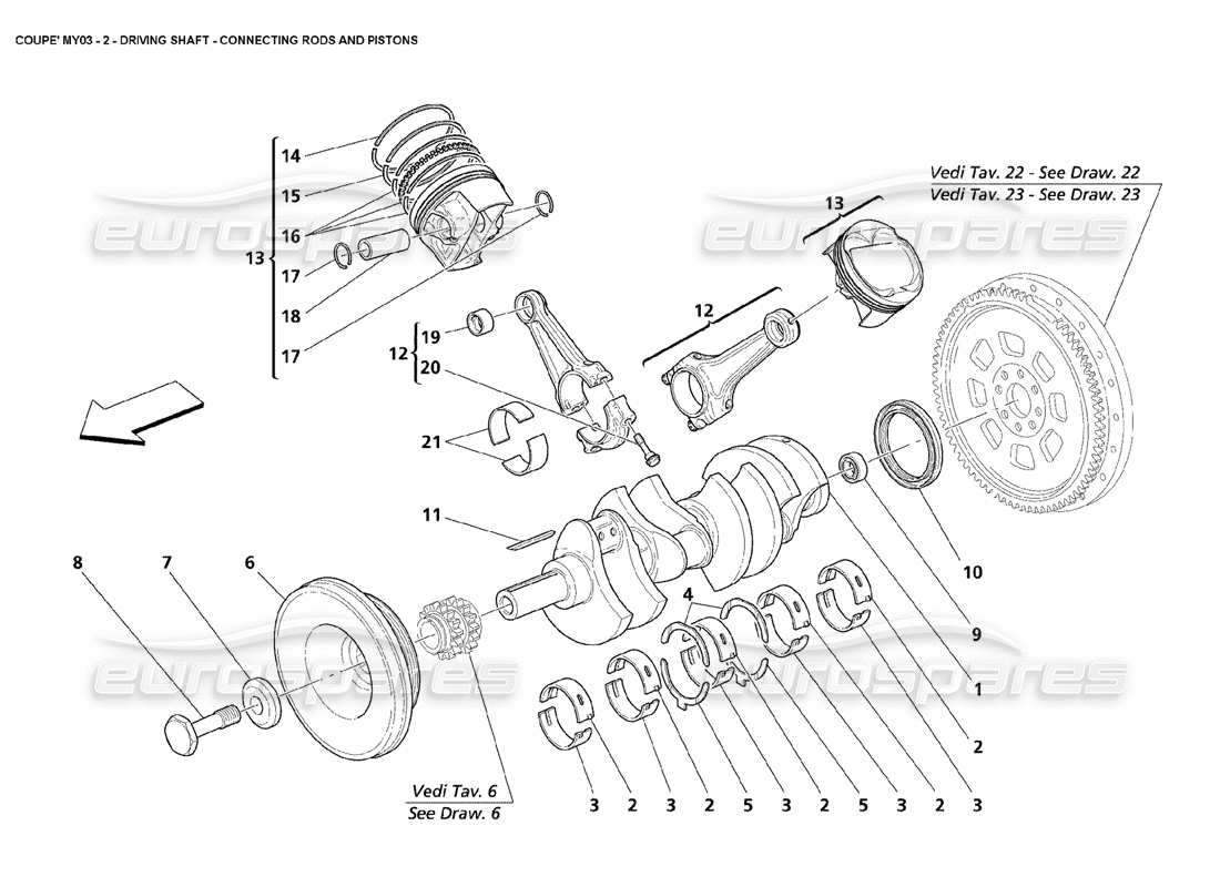 maserati 4200 coupe (2003) crankshaft conrods and pistons part diagram