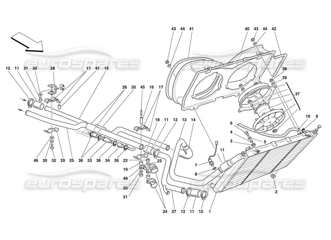 ferrari f50 cooling - radiator and pipes parts diagram