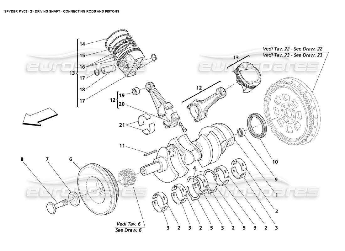 maserati 4200 spyder (2003) crankshaft conrods and pistons parts diagram