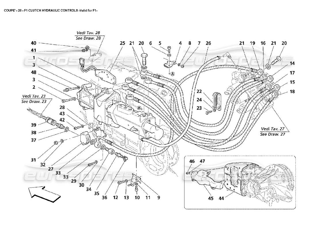 maserati 4200 coupe (2002) f1 clutch hydraulic controls -valid for f1 parts diagram