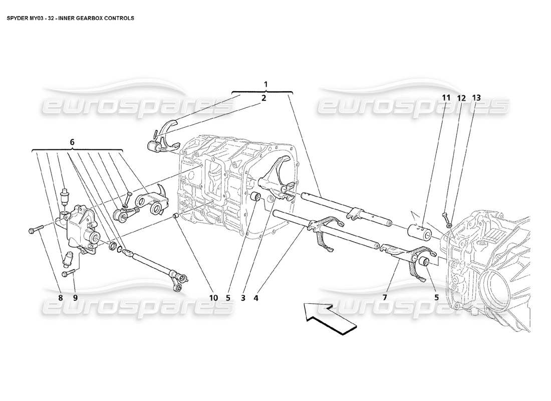 maserati 4200 spyder (2003) inner gearbox controls part diagram