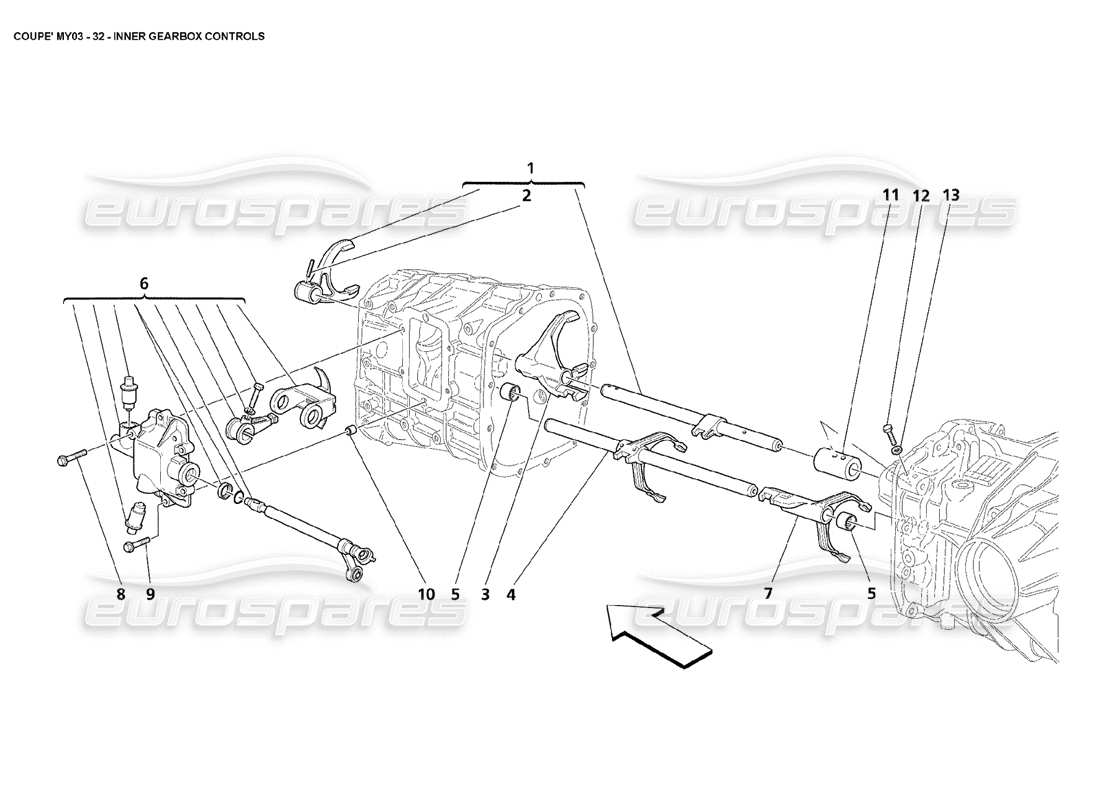 maserati 4200 coupe (2003) inner gearbox controls part diagram