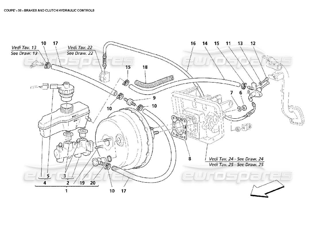 maserati 4200 coupe (2002) brakes and clutch hydraulic controls parts diagram