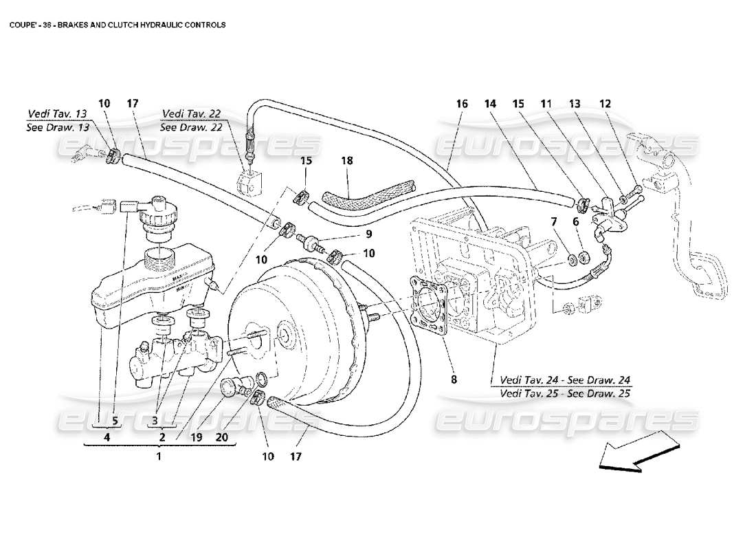 maserati 4200 coupe (2002) brakes and clutch hydraulic controls part diagram