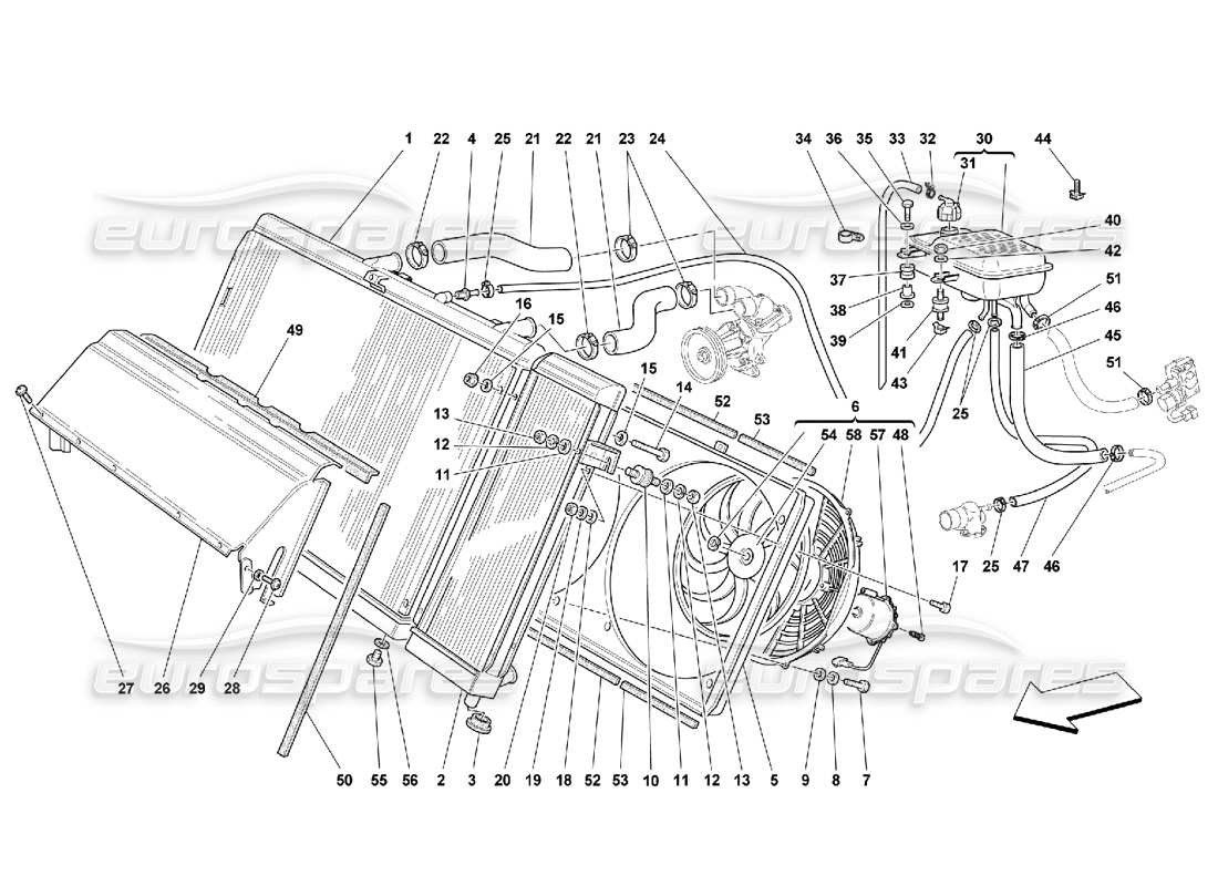 ferrari 550 maranello cooling system - radiator and nourice parts diagram