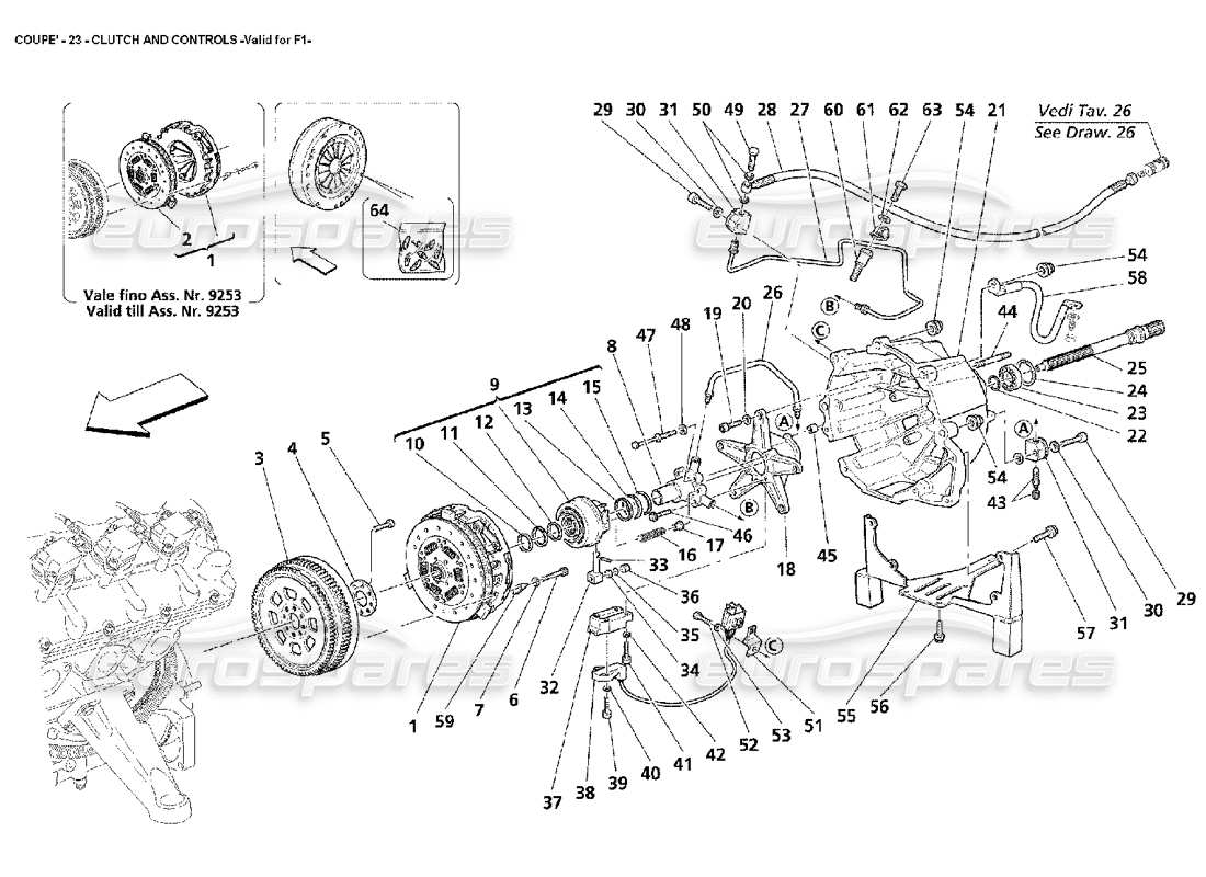 maserati 4200 coupe (2002) clutch and controls -valid for f1 part diagram