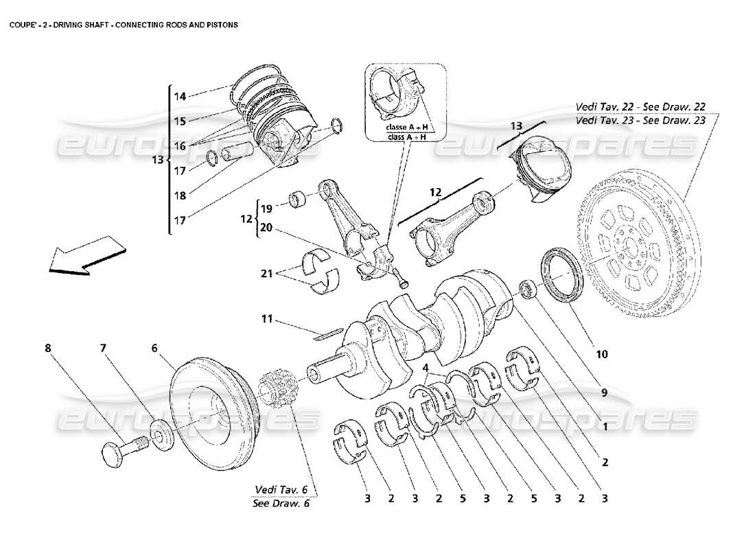 maserati 4200 coupe (2002) crankshaft conrods and pistons part diagram