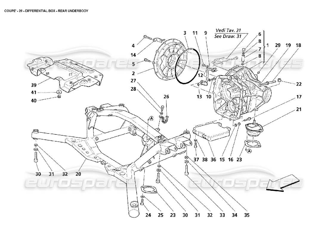 maserati 4200 coupe (2002) differential box - rear underbody parts diagram